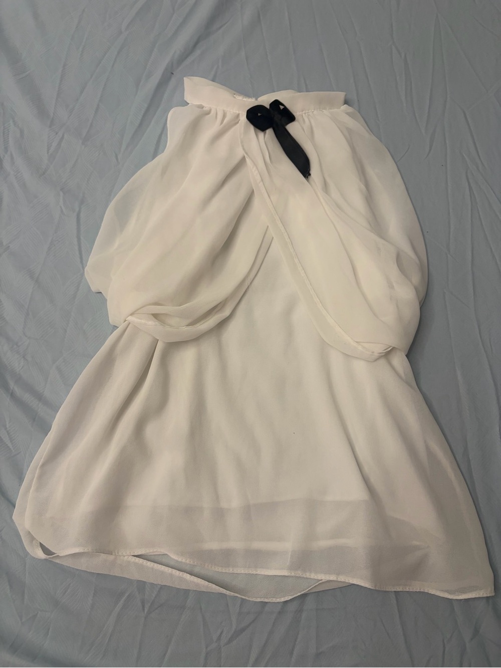 White Chiffon Draped Camisole with Black Bow